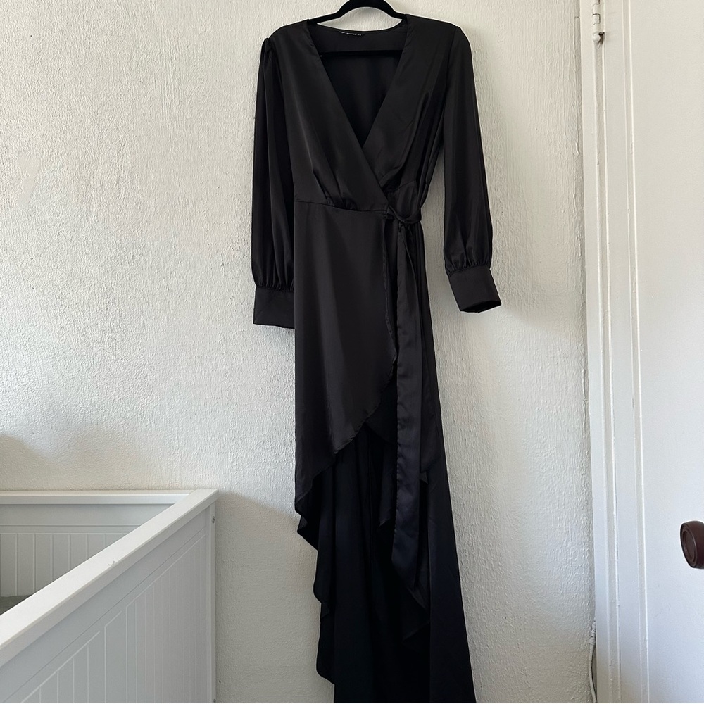 SHEIN Black Midi silky wrap dress asymmetrical Size Medium